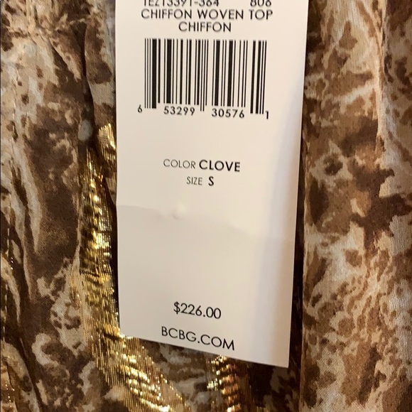 BCBG Chiffon Brown Gold Blouse Small - Picture 6 of 6